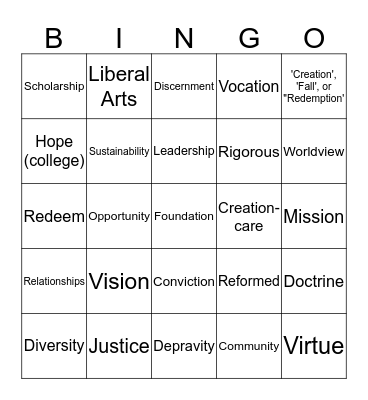 Calvin University Entrance Exam Bingo Card