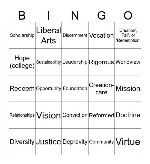 Calvin University Entrance Exam Bingo Card