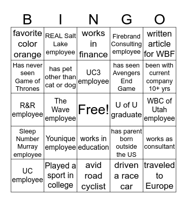 Networking Bingo Card