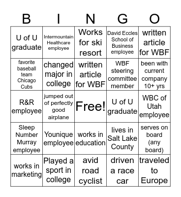 Networking Bingo Card