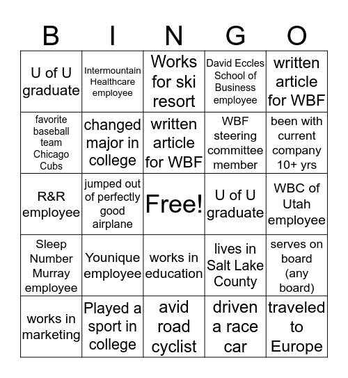 Networking Bingo Card