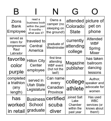 Networking Bingo Card