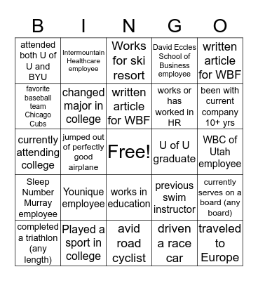 Networking Bingo Card