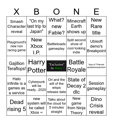 Microsoft E3 2019 Bingo Card