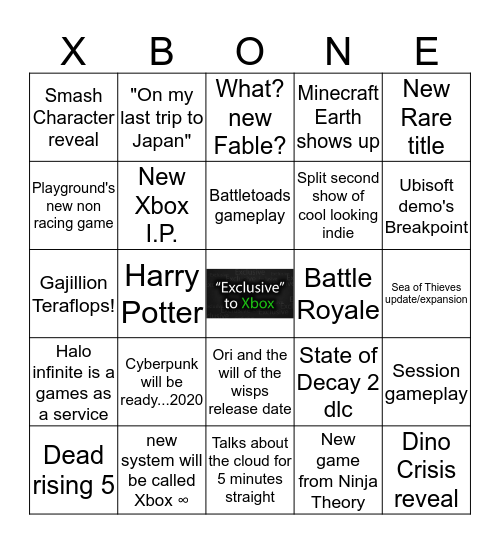 Microsoft E3 2019 Bingo Card