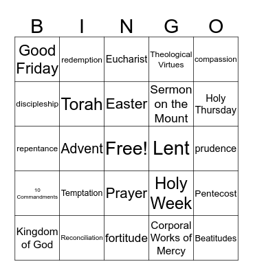 Sunday Class Lesson Summary Bingo Card