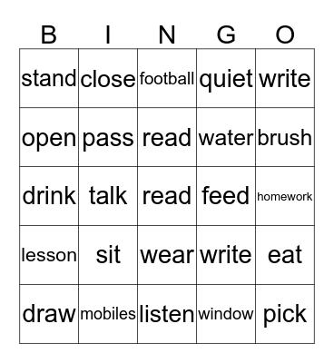 Imperatives Bingo Card