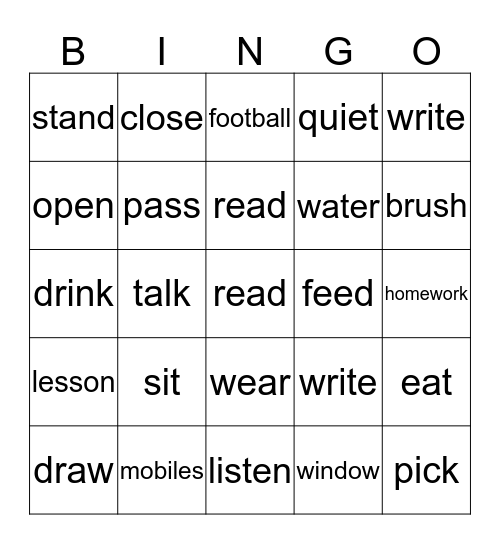 Imperatives Bingo Card