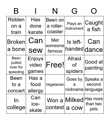 Getting to Know You Bingo Card