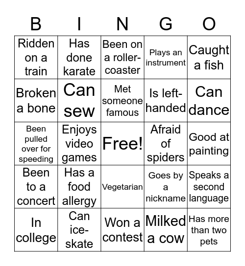Getting to Know You Bingo Card
