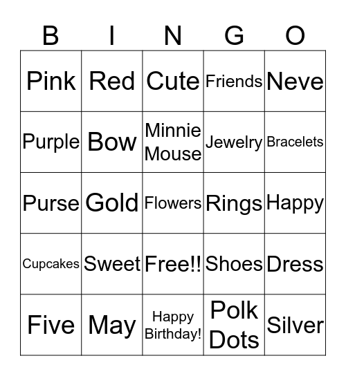 Happy Bithday Neve! Bingo Card