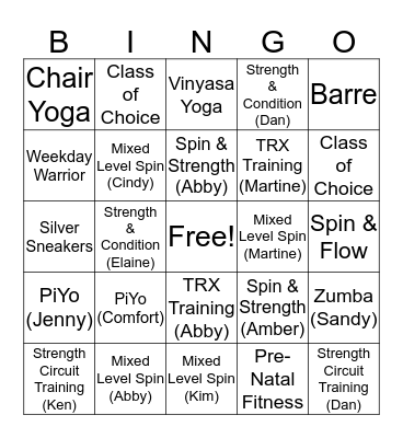 434 Fitness Staff Bingo Card