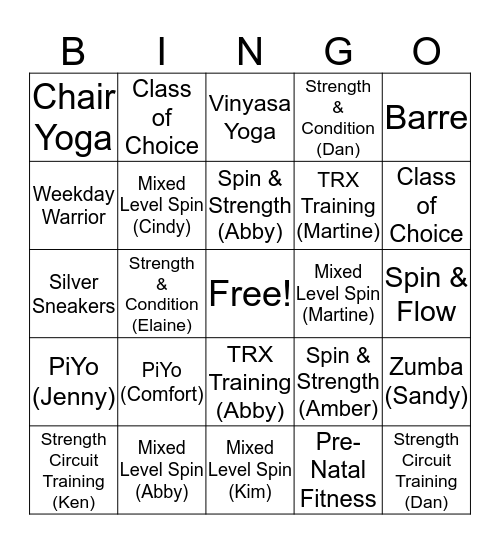 434 Fitness Staff Bingo Card