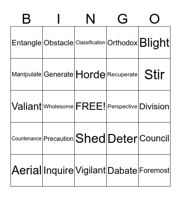 Lesson Nine Bingo Card