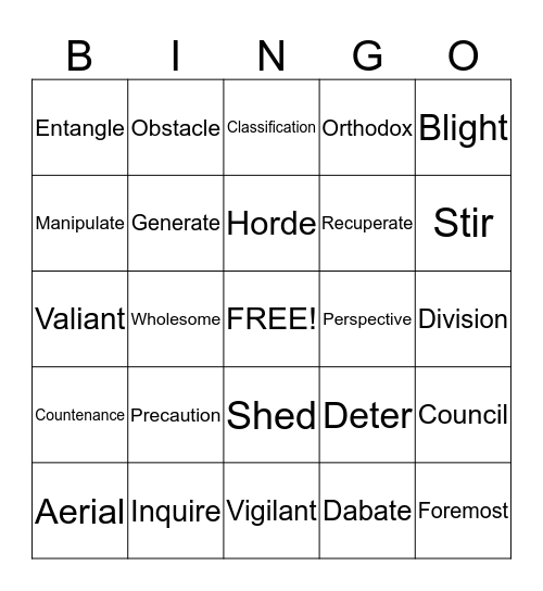 Lesson Nine Bingo Card