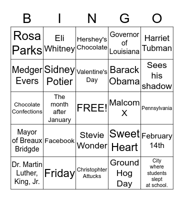 Enrichment February Seventh Bingo Card