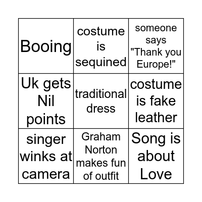 Eurovision Bingo Card