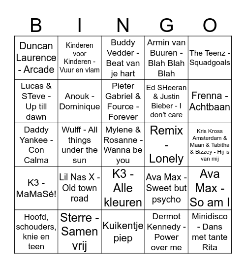 Muziek bingo Card