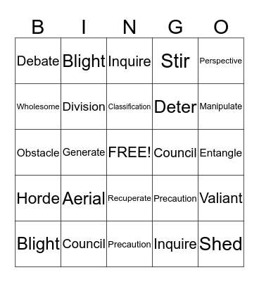 Lesson 9 Bingo Card