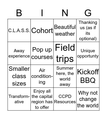 Arch Orientation Bingo Card