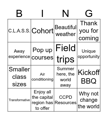 Arch Orientation Bingo Card