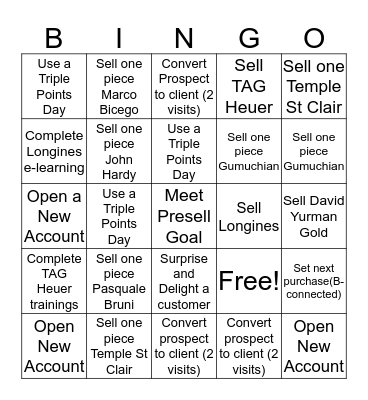 FINE JEWELRY SPRING 19 Bingo Card