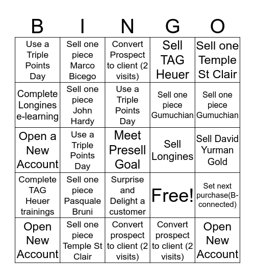 FINE JEWELRY SPRING 19 Bingo Card