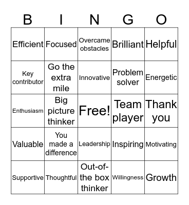 APPRECIATION Bingo Card