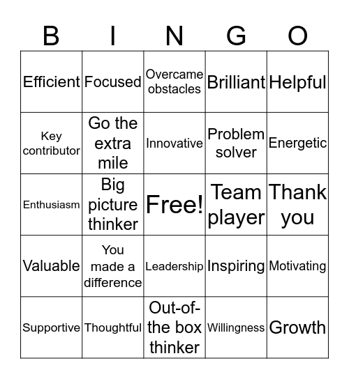 APPRECIATION Bingo Card