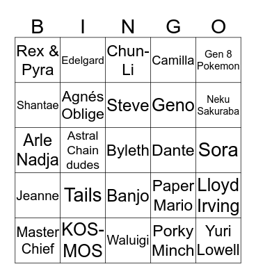 Smash Character bad predictions Bingo Card