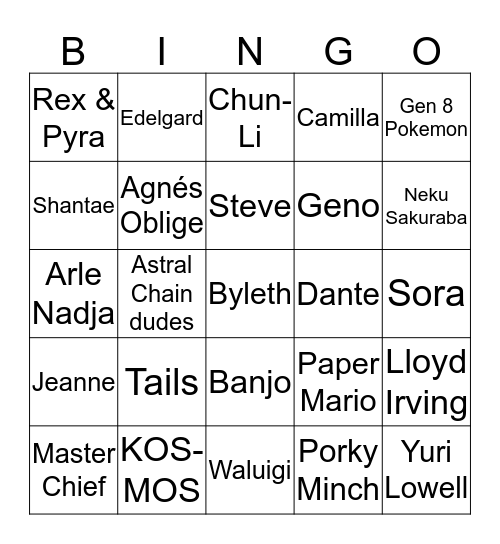 Smash Character bad predictions Bingo Card