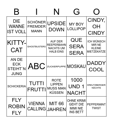Oll Inklusiv MUSIK BINGO Card