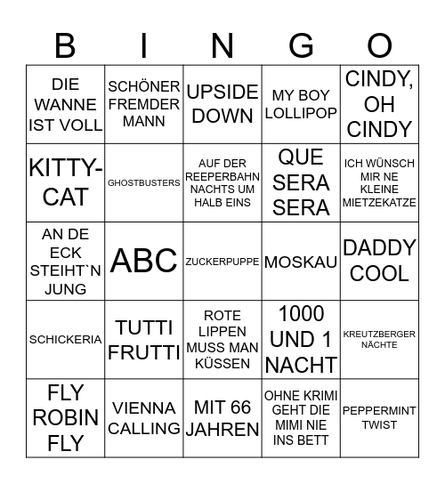Oll Inklusiv MUSIK BINGO Card