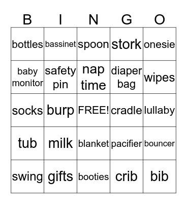 Babyshower Bingo Card