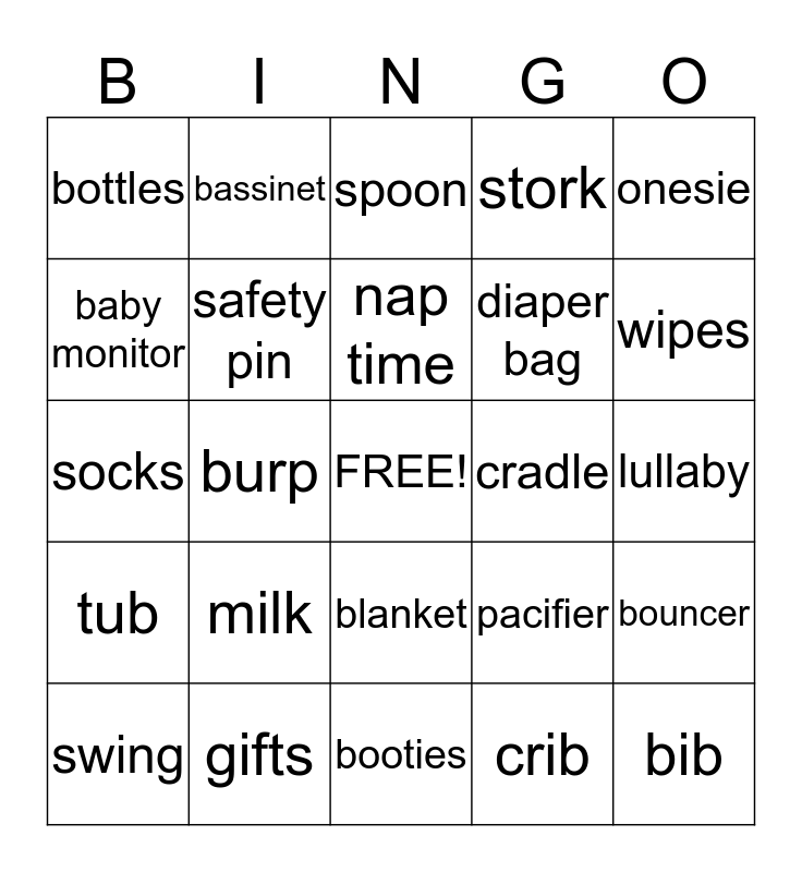Babyshower Bingo Card