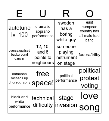 Eurovision Bingo Card