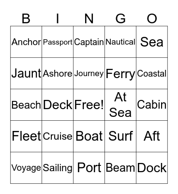 Carribean Cruise Bingo Card