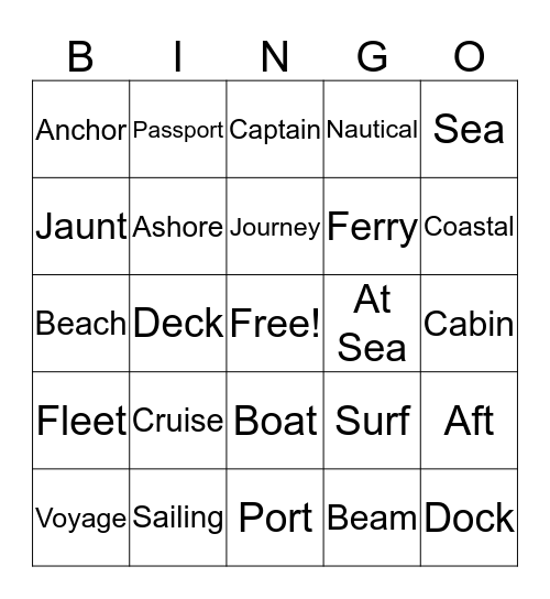 Carribean Cruise Bingo Card
