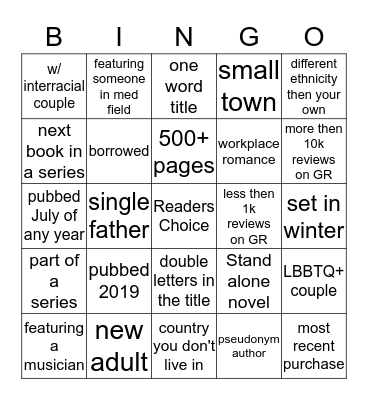 Summer Romance Bingo 2019 Bingo Card