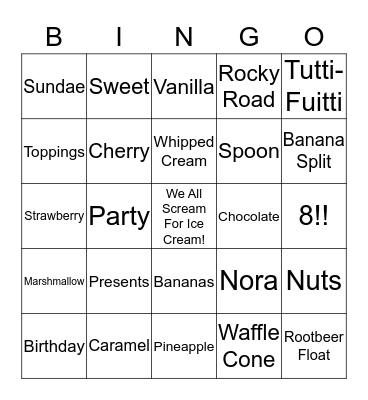 Ice Cream Bingo!! Bingo Card