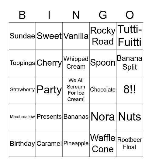 Ice Cream Bingo!! Bingo Card