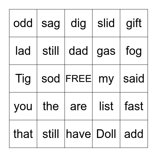 Reading Vocabulary / Sight Words Bingo Card