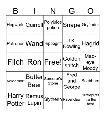 Harry Potter Bingo Card