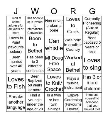 Mt Douglas Mingle  Bingo Card