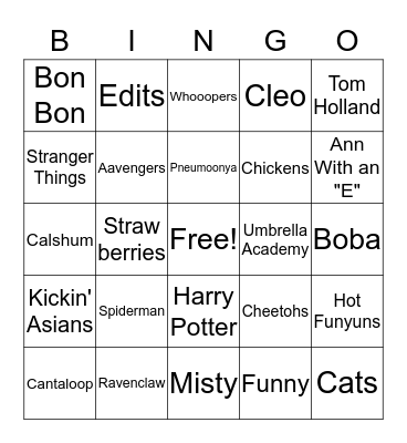 IMAN BINGO!!! Bingo Card