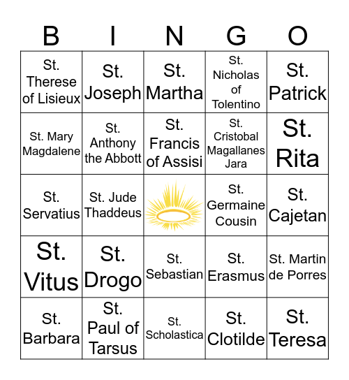 SAINTS Bingo Card