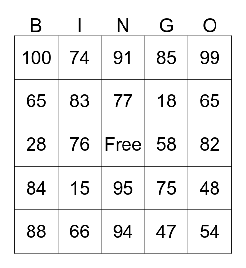 O o Bingo Card