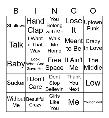 DC Music Bingo Card