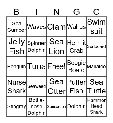 Ocean Bingo Card