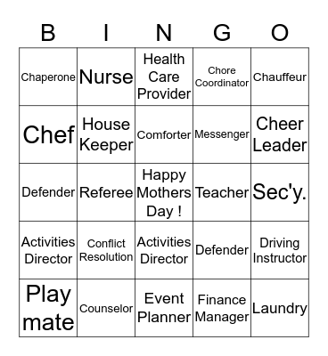 Mothers Day !!! Bingo Card